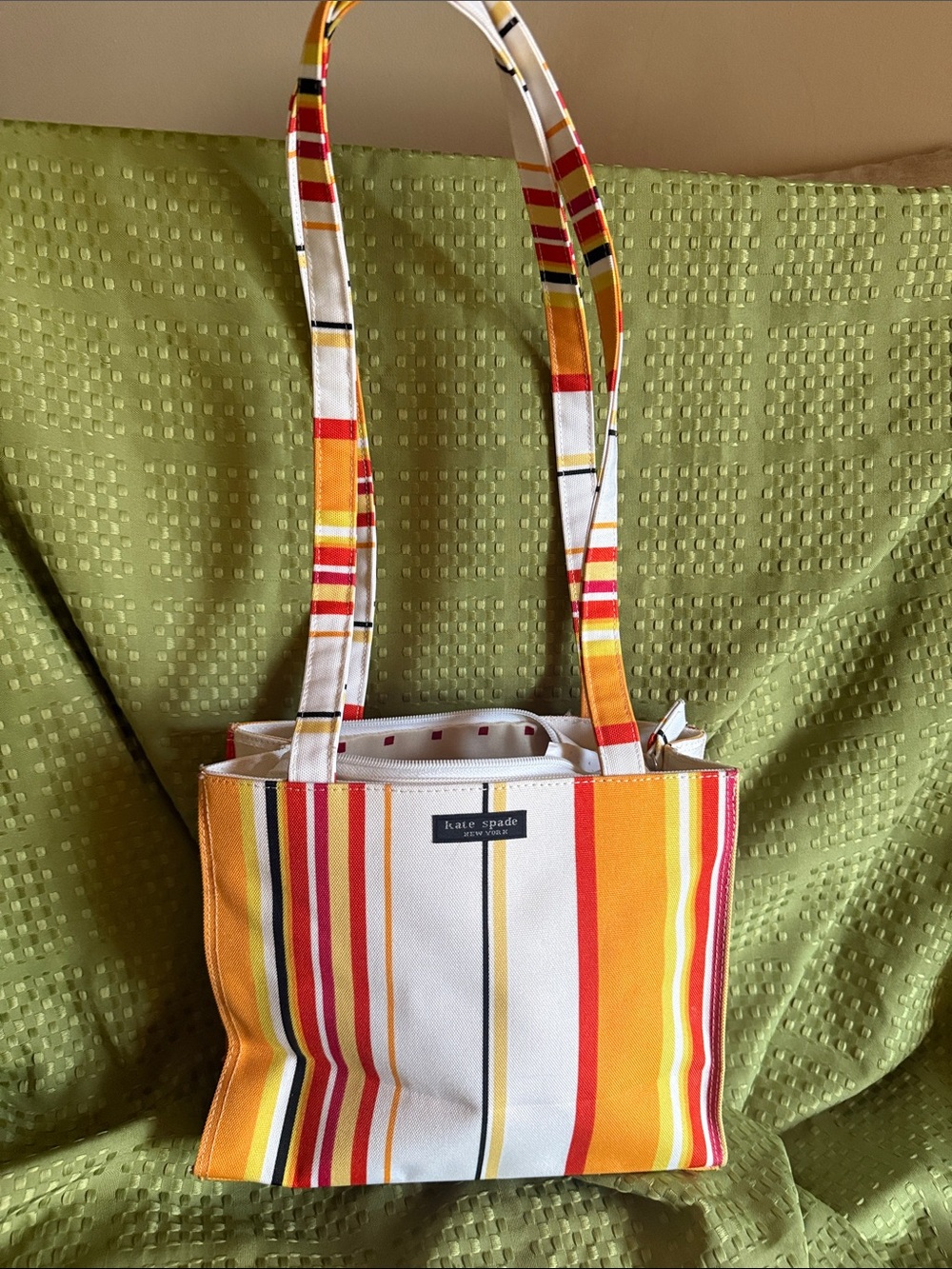 kate spade Yellow, Orange & Red Striped Canvas Tote NWOT